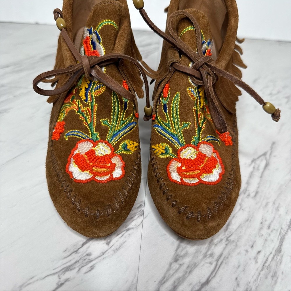 Tory Burch Huntington Fringe Brown Suede Beaded Bootie 5 1/2 M - Picture 9 of 14